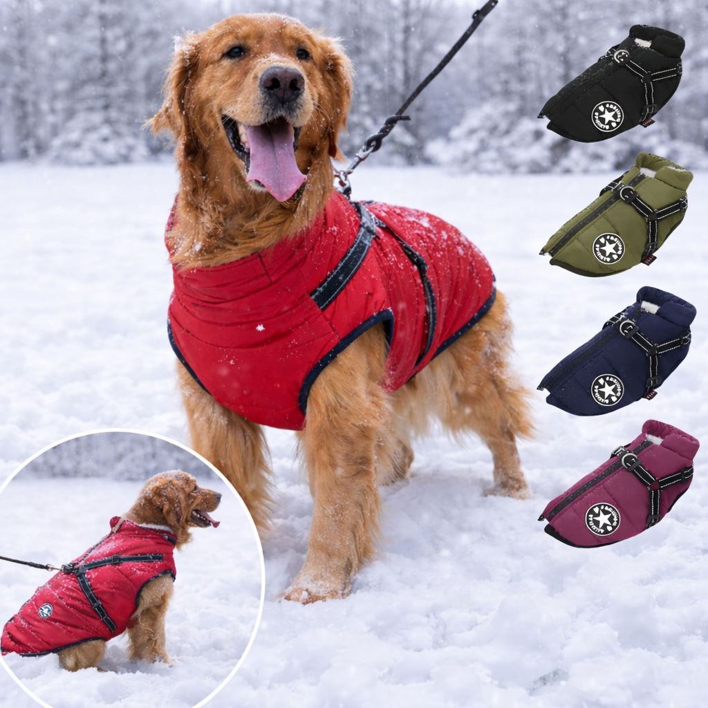Winter Dog Jacket with Built-In Harness | Warm & Waterproof